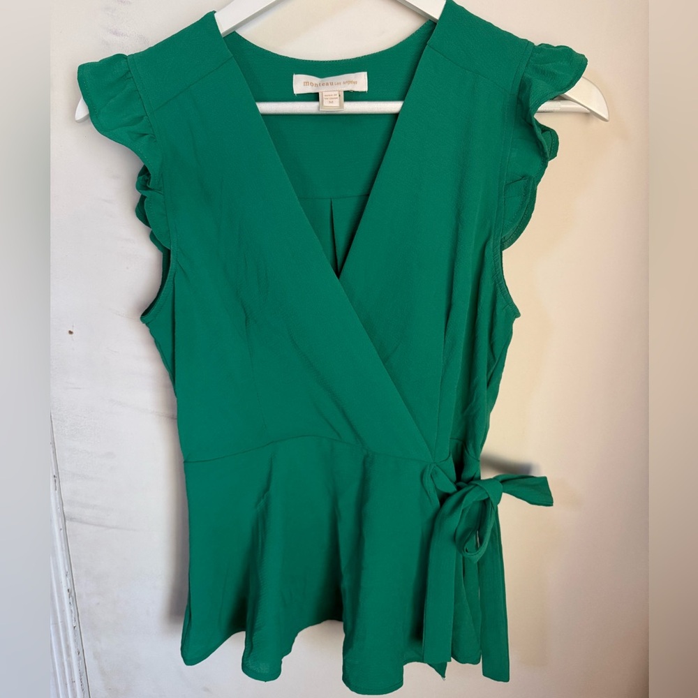 Monteau Emerald Midi Dress with Ruffle Sleeves
